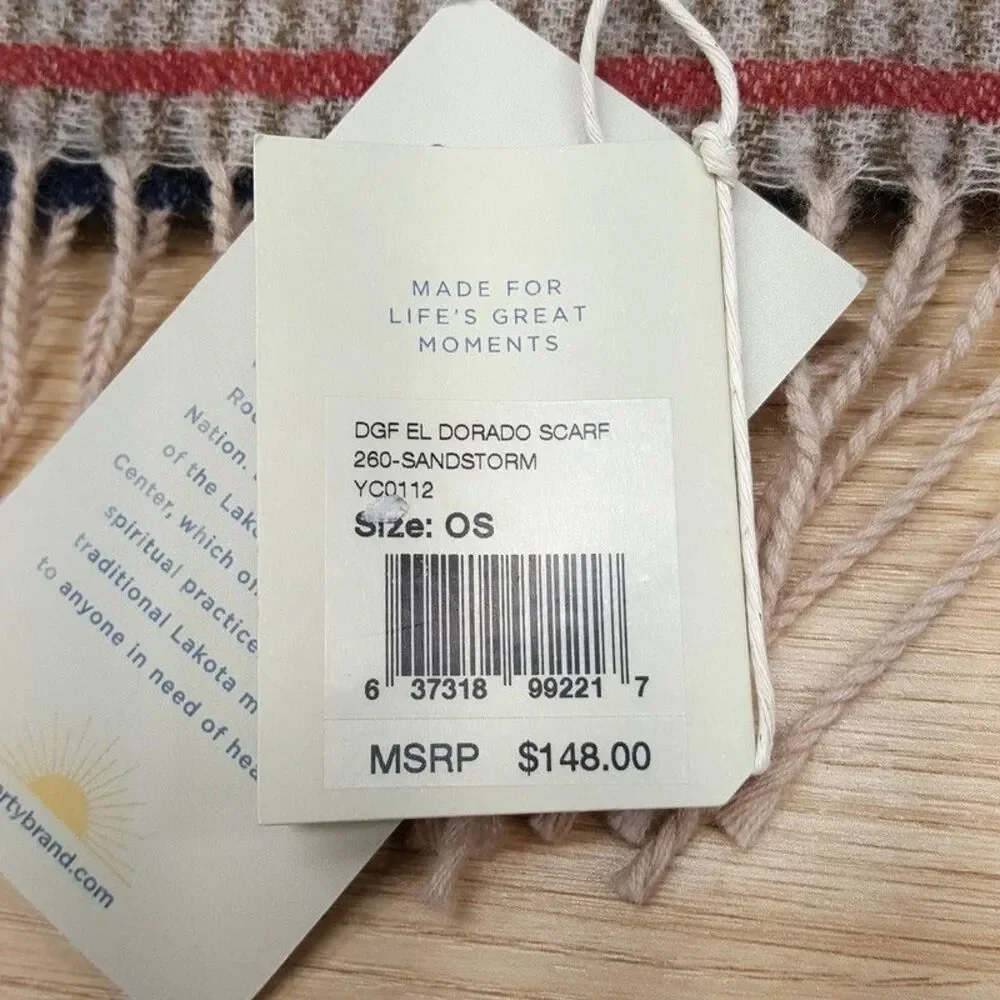 FAHERTY Scarf Tan Blue Brown Wool Blend Doug Goodfeather Eldorado